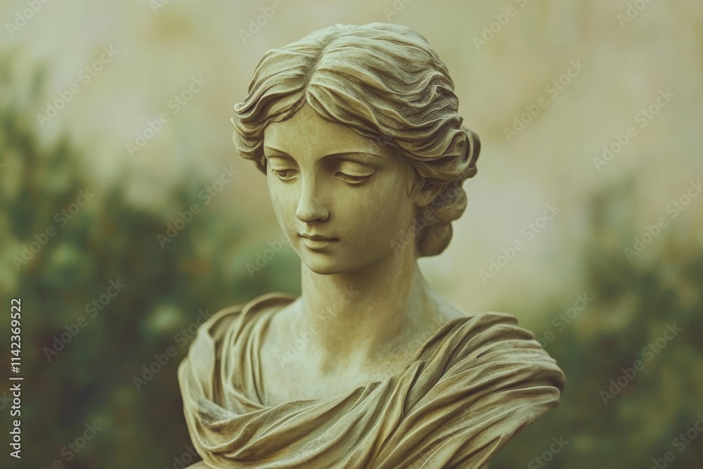 close-up of a female statue against a soft green backdrop close-up of a female statue against a soft green backdrop