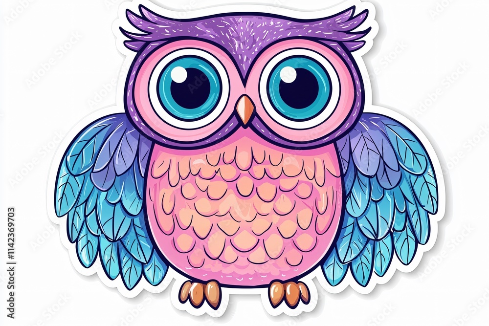 Naklejka premium Colorful cartoon owl illustration digital art whimsical design