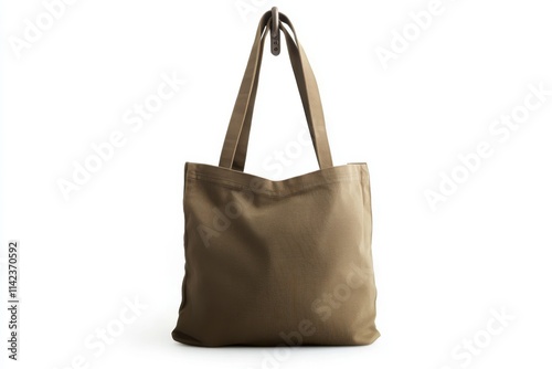 Canvas tote bag in neutral brown color with long handles isolated on white background photo