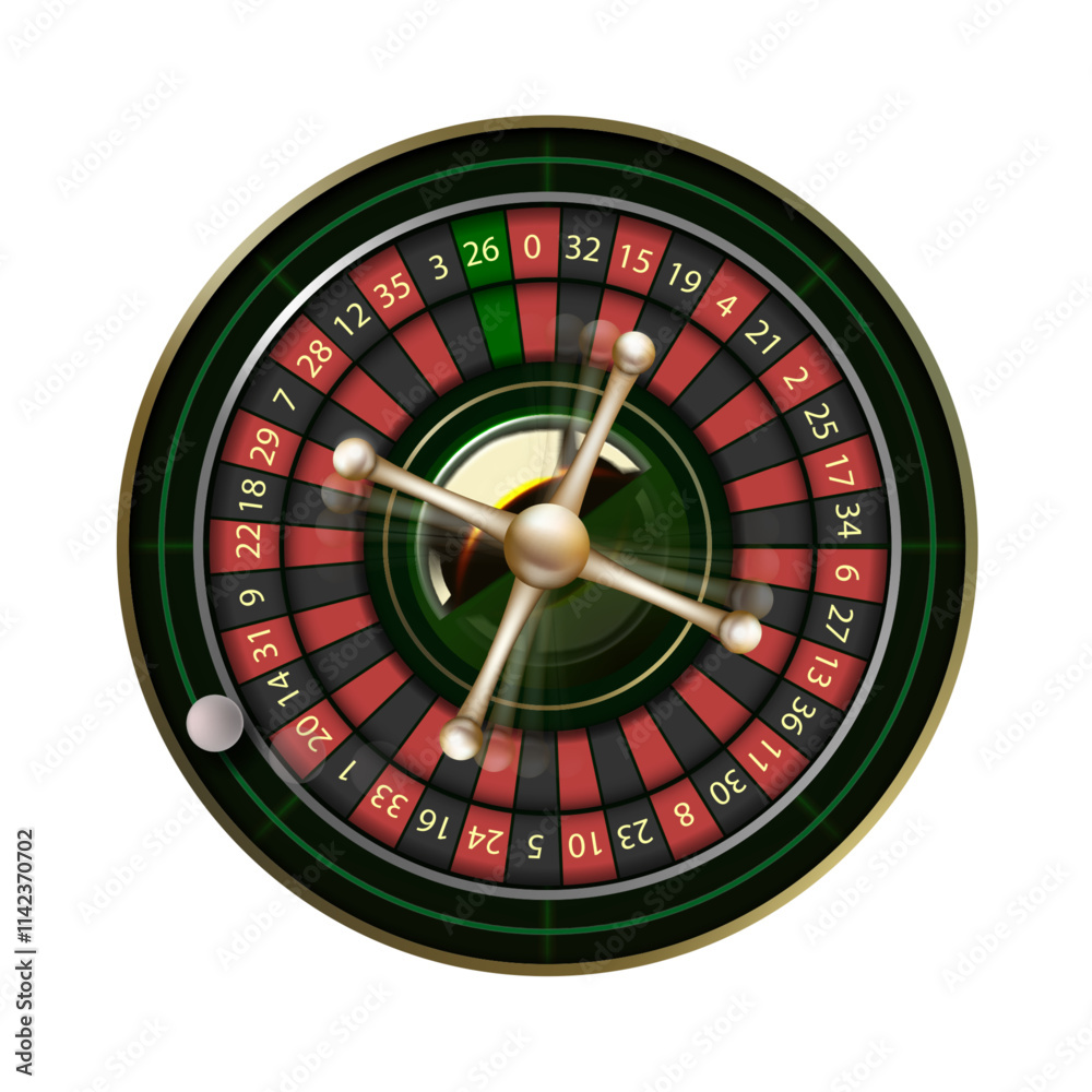 Golden casino roulette, wheel with stacks of black, gold poker chips, tokens, playing cards, dices, around on purple background with reflection, lights. Golden casino roulette, wheel with stacks of black, gold poker chips, tokens, playing cards, dices, around on purple background with reflection, lights.
