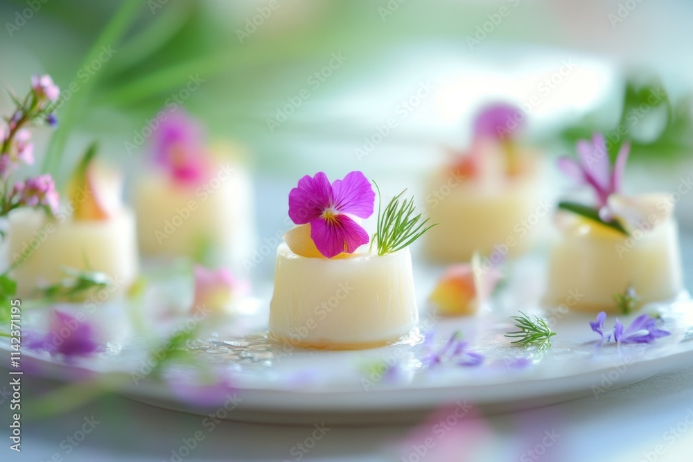 Elegant Dessert Cups Decorated With Edible Flowers Elegant Dessert Cups Decorated With Edible Flowers