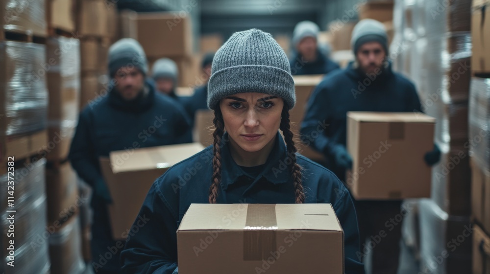 group of workers moving boxes in a warehouse group of workers moving boxes in a warehouse