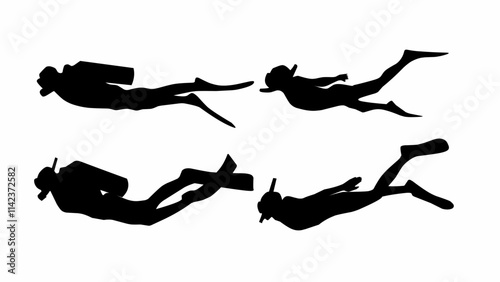 Set of silhouettes diver illustrations isolated on white background