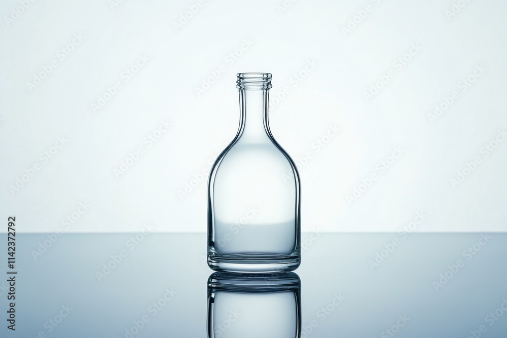 Empty Glass Bottle on Reflective Surface Empty Glass Bottle on Reflective Surface