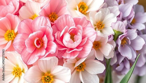 Delicate pink and white flowers in a beautiful bouquet