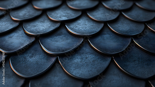 A Detailed Decorative Illustration of Smooth Dragon Scales Featuring Sharpness and Dark Iridescent Quality