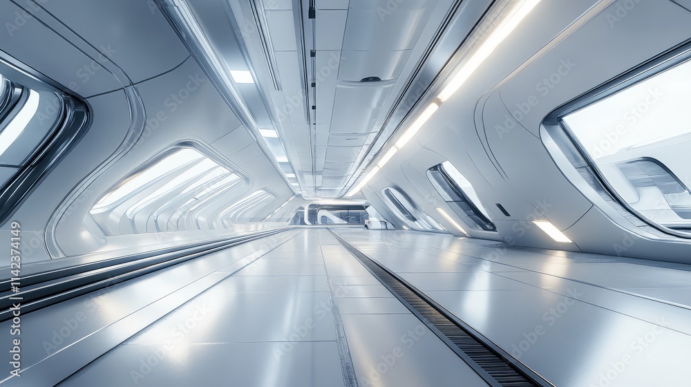 A futuristic high-speed train in a minimalist station, with metallic accents and clean, cutting-edge architecture A futuristic high-speed train in a minimalist station, with metallic accents and clean, cutting-edge architecture