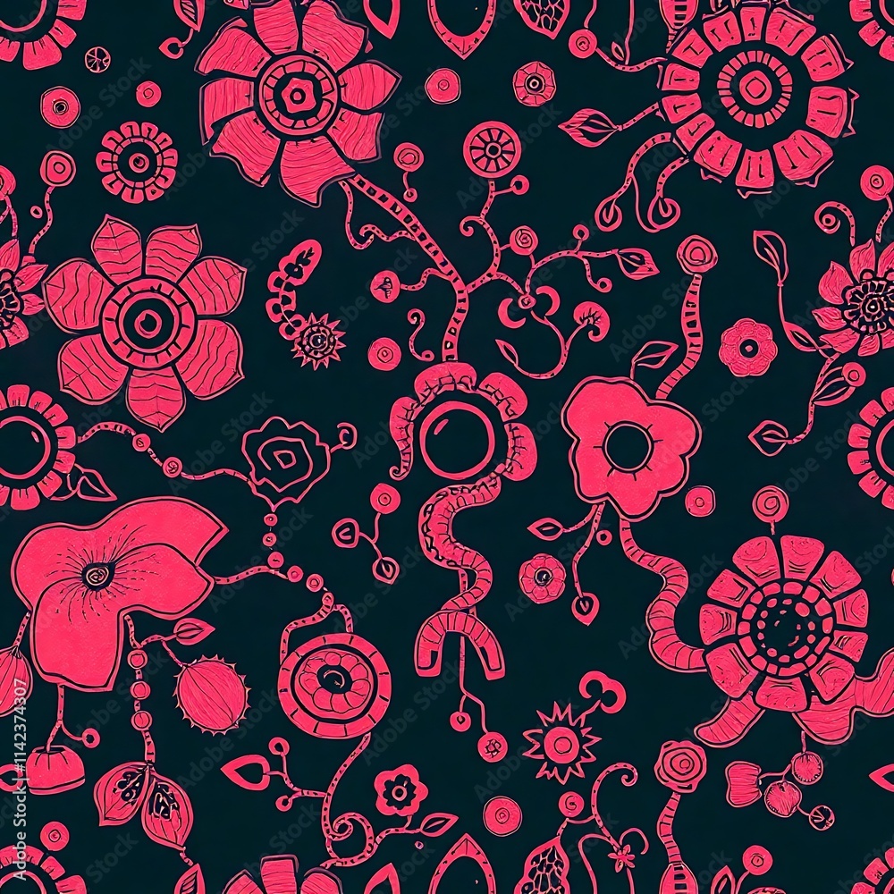 custom made wallpaper toronto digitalMidnight Bloom: Dark Floral Fantasy Pattern 