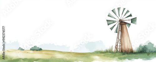 A serene landscape featuring a classic windmill amidst green fields, capturing the essence of countryside tranquility.