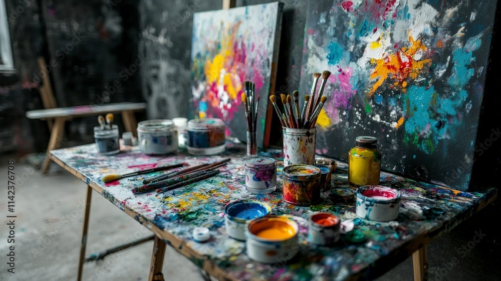 Artistic creation in a vibrant studio urban setting visual art creative environment close-up view artistic expression Artistic creation in a vibrant studio urban setting visual art creative environment close-up view artistic expression