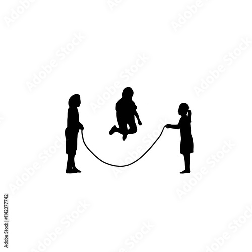 silhouette of kids playing skipping rope