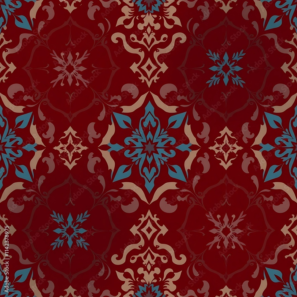 Crimson & Teal Damask Seamless Pattern Crimson & Teal Damask Seamless Pattern