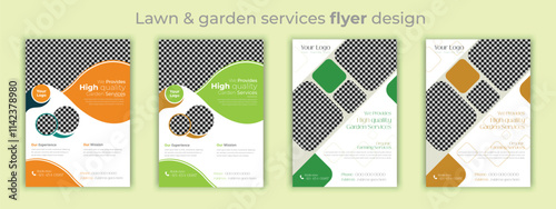 Lawn Mower Garden or Landscaping Agricultural service Design, trifold brochure design template layout vector