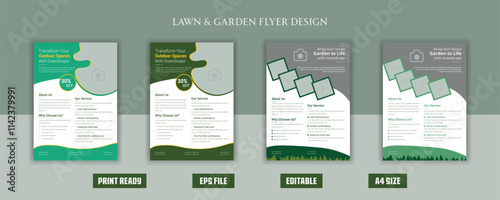Lawn Mower Garden or Landscaping Agricultural service Design, trifold brochure design template layout vector