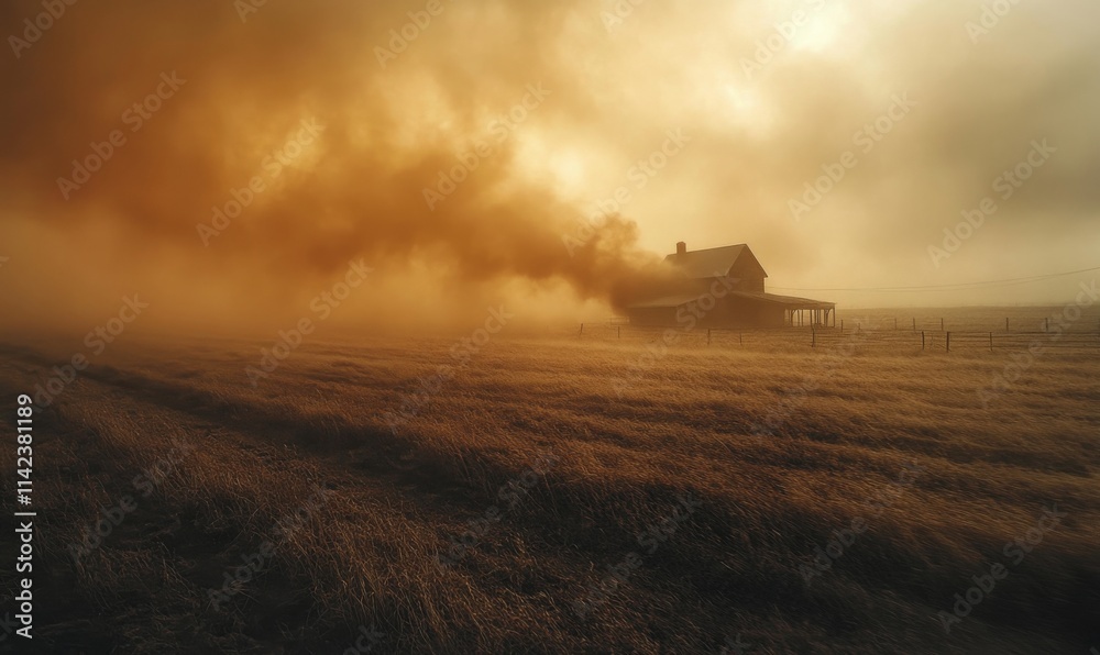 Fototapeta premium Devastating dust storm during the Dust Bowl era in the United States , drought