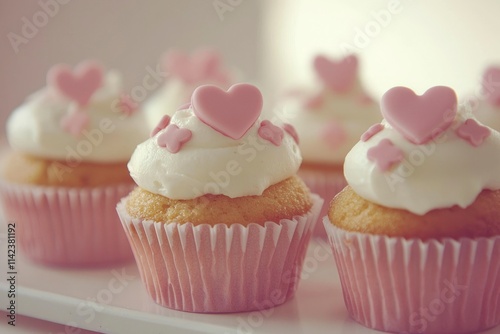 Delicious Pink Heart Decorated Cupcakes Ready To Eat