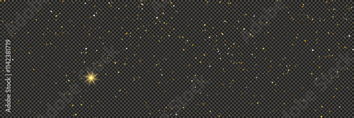 Gold glittering dust with stars on transparent backdrop
