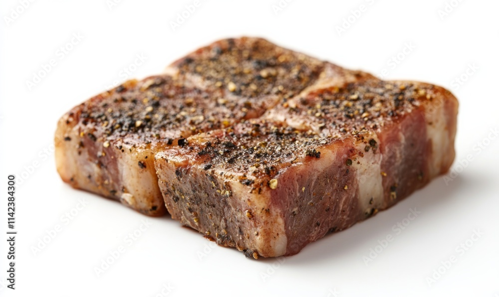 a piece of uncooked seasoned mutton steak, showing all detailed texture, no shadow, plain white background a piece of uncooked seasoned mutton steak, showing all detailed texture, no shadow, plain white background
