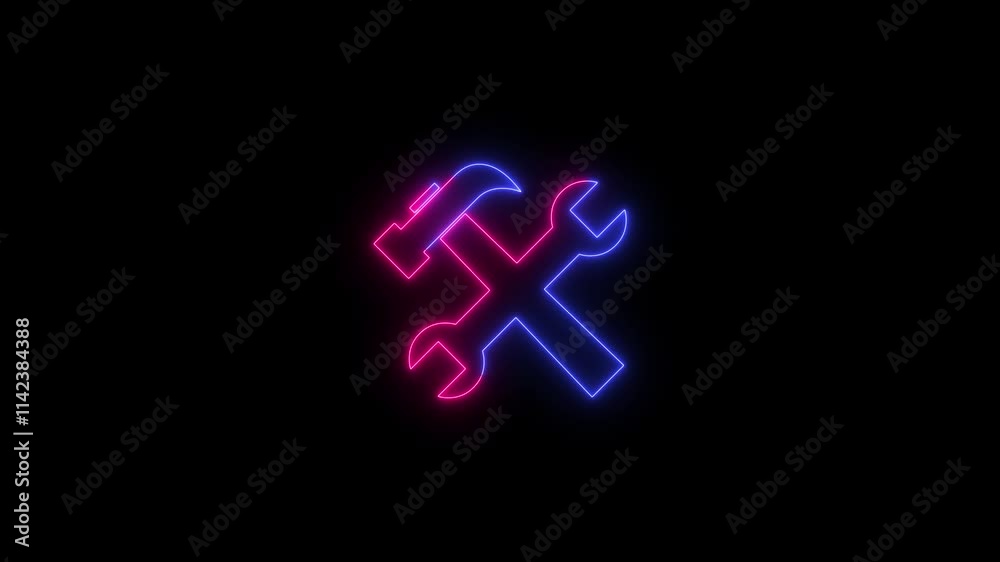Glowing neon line setting icon animation on black background. Glowing neon line setting icon animation on black background.