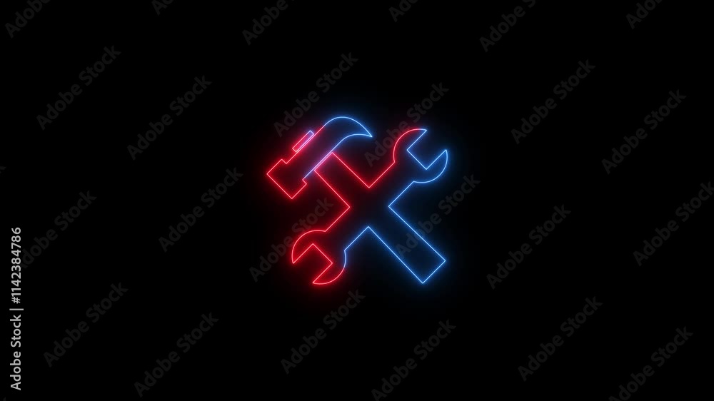 Glowing neon line setting icon animation on black background. Glowing neon line setting icon animation on black background.