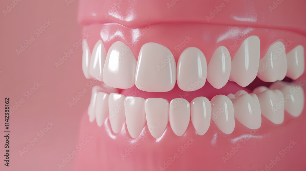 Fototapeta premium Healthy teeth and gums showcased in macro shot, highlighting smooth surfaces and vibrant color. This emphasizes dental hygiene and oral care