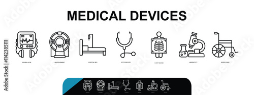 medical device icon set banner. vector illustration