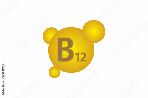 Colorful round Vitamin B12 Label or icon. Vitamin B 12 gold shining icon. Ascorbic acid. Vector illustration