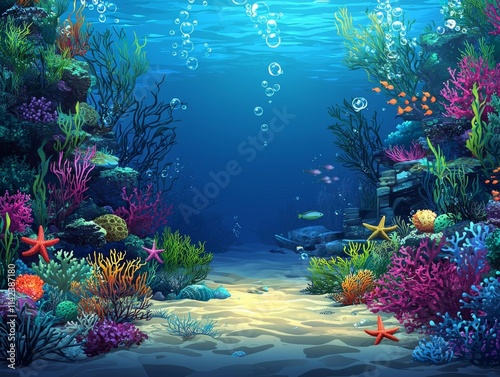 Cartoon underwater landscape, game level