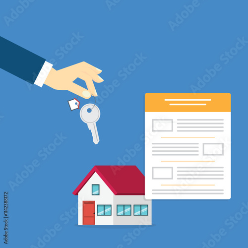 House contract . Buy or rent . Real estate document, mortgage documents. Vector illustration	