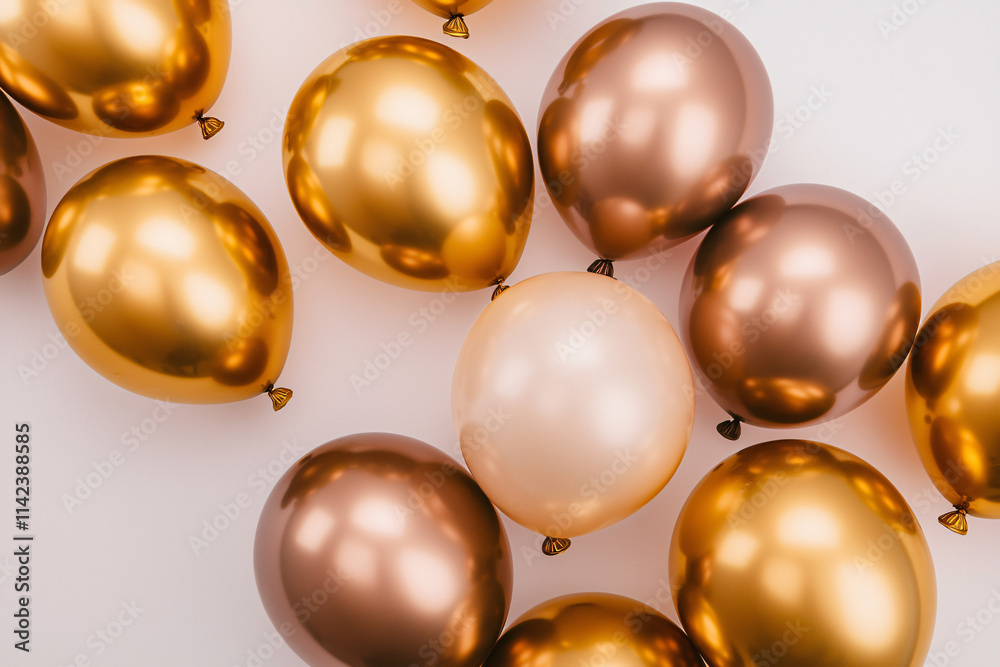 Sophisticated metallic balloon composition, festive golden and brown colors, pantone 2025 mocha mousse color Sophisticated metallic balloon composition, festive golden and brown colors, pantone 2025 mocha mousse color
