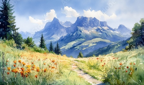 Watercolor View of Mont Aiguille, South Vercors in the French Alps