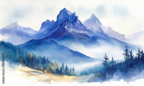 Watercolor View of Mont Aiguille, South Vercors in the French Alps