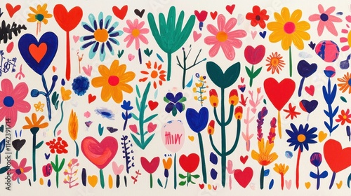 Wallpaper Mural A colorful border filled with various love symbols, such as hearts, arrows, and flowers, for festive designs Torontodigital.ca