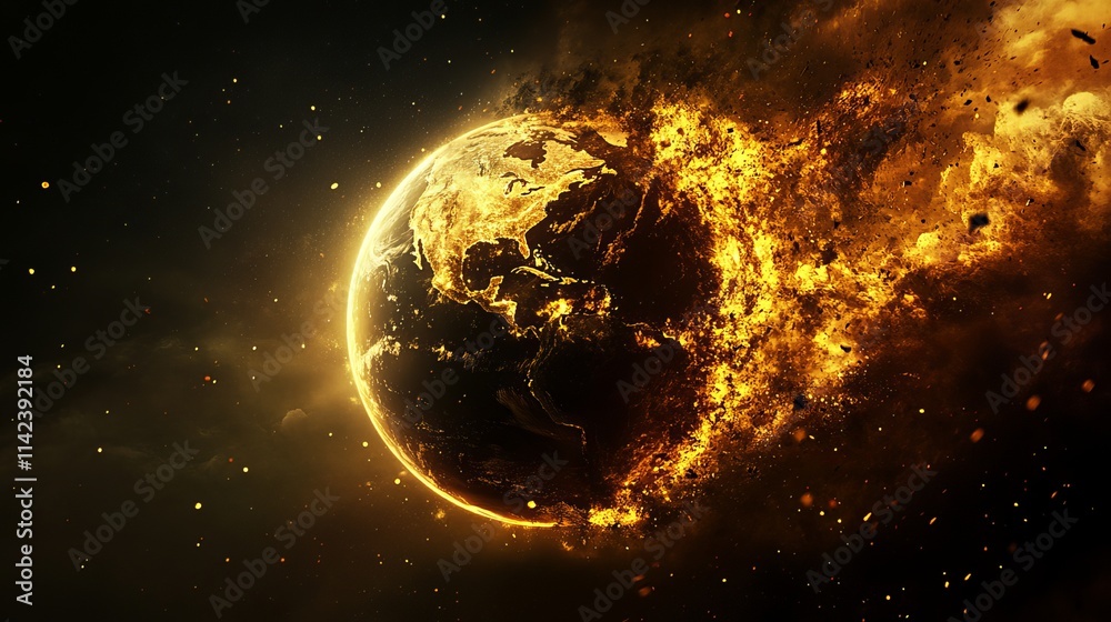 A world being destroyed by climate change, dramatic, environmental disaster A world being destroyed by climate change, dramatic, environmental disaster