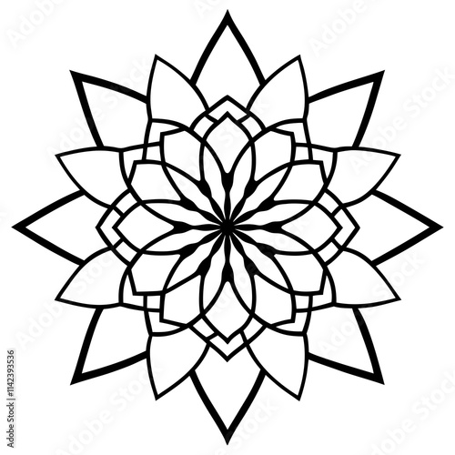 Mandala Floral Pattern with Intricate Symmetry for Adult Coloring Pages