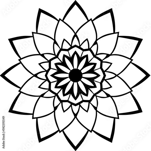 Mandala Floral Pattern with Intricate Symmetry for Adult Coloring Pages