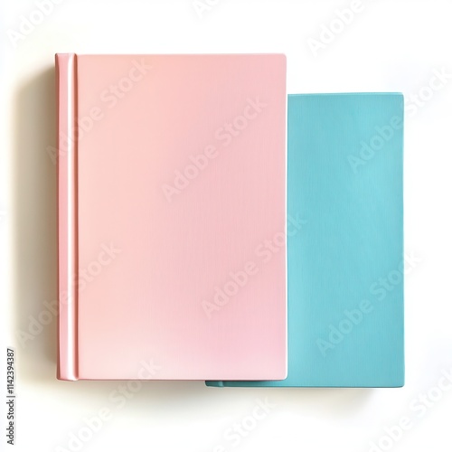 Two vibrant notebooks, one pink and one blue, stacked on a white background.
