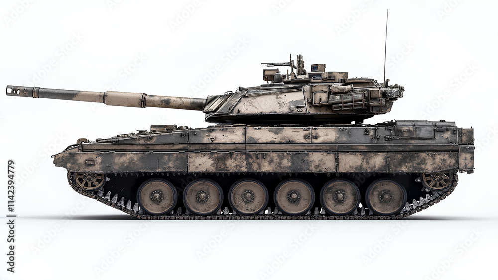 Camouflage Battle Tank on White Background Camouflage Battle Tank on White Background