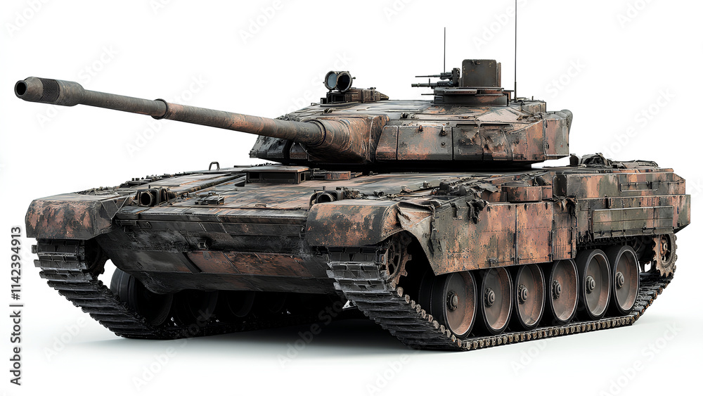 Camouflage Battle Tank on White Background Camouflage Battle Tank on White Background