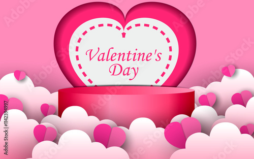 3d Background product for valentine's day podium in platform. vector 3d heart background with cylinder. Podium stands for displaying products