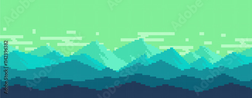 Beautiful Mountain Landscape Image With Pixel Art Style