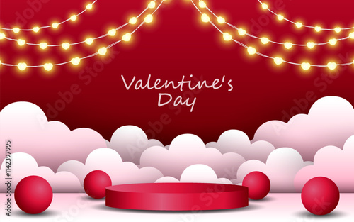 3D Valentine product display cylindrical podium banner. background for Happy Valentine's day, social media template, discount sale promotion.