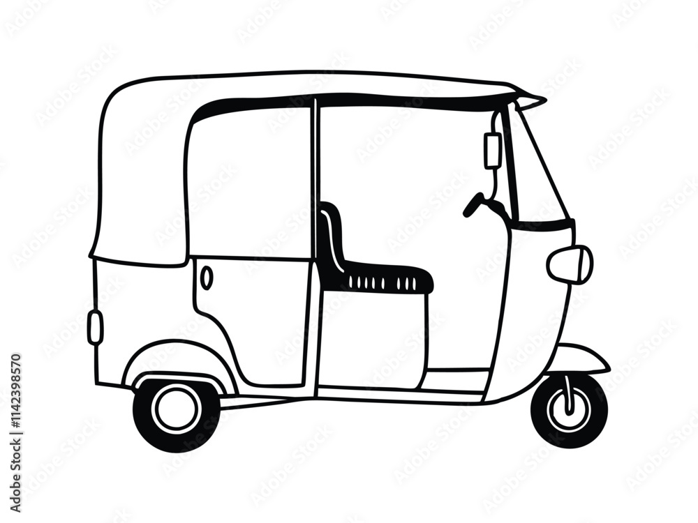 Fototapeta premium Auto Rickshaw Line Art Silhouette Vector
