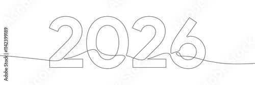 2026 New Year continuous one line drawing vector illustration. Editable stroke