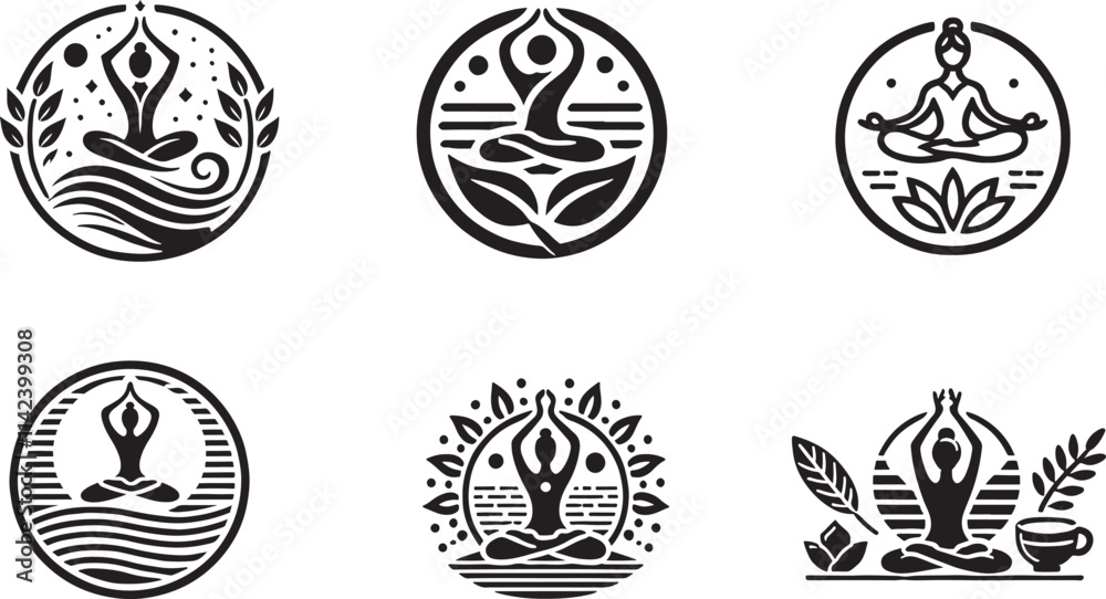 yoga pose black and white icons yoga pose black and white icons
