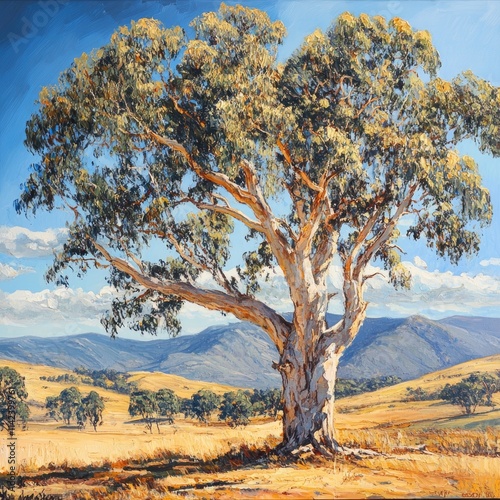 Huge gum tree on dry Australian landscape