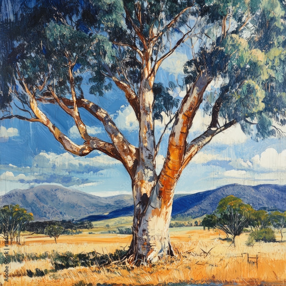 Huge gum tree on dry Australian landscape Huge gum tree on dry Australian landscape
