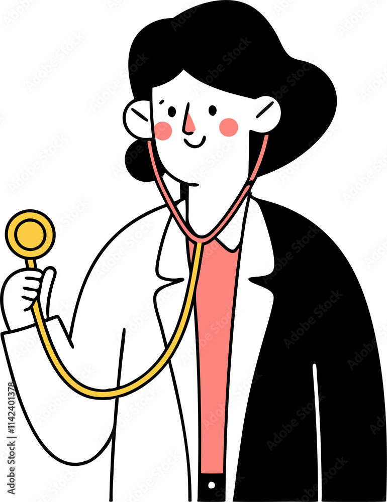 Illustration of a female doctor in a white coat and with a stethoscope Illustration of a female doctor in a white coat and with a stethoscope