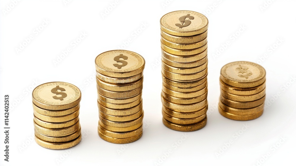 Growing Stacks of Gold Coins Representing Financial Prosperity and Wealth Accumulation Growing Stacks of Gold Coins Representing Financial Prosperity and Wealth Accumulation