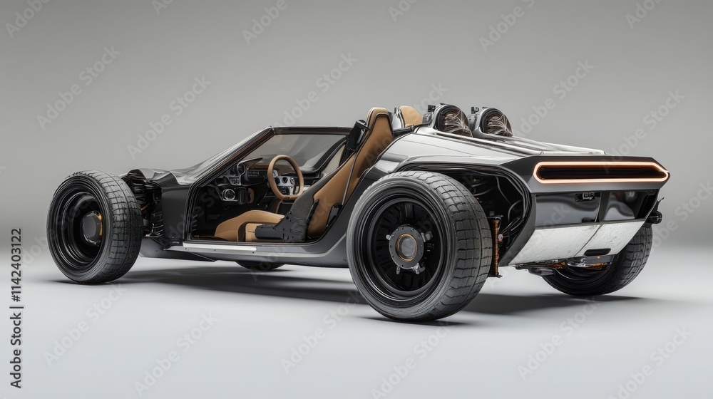 A futuristic car design concept, showcasing a vehicle built for easy disassembly and material recovery, supporting a circular economy approach A futuristic car design concept, showcasing a vehicle built for easy disassembly and material recovery, supporting a circular economy approach